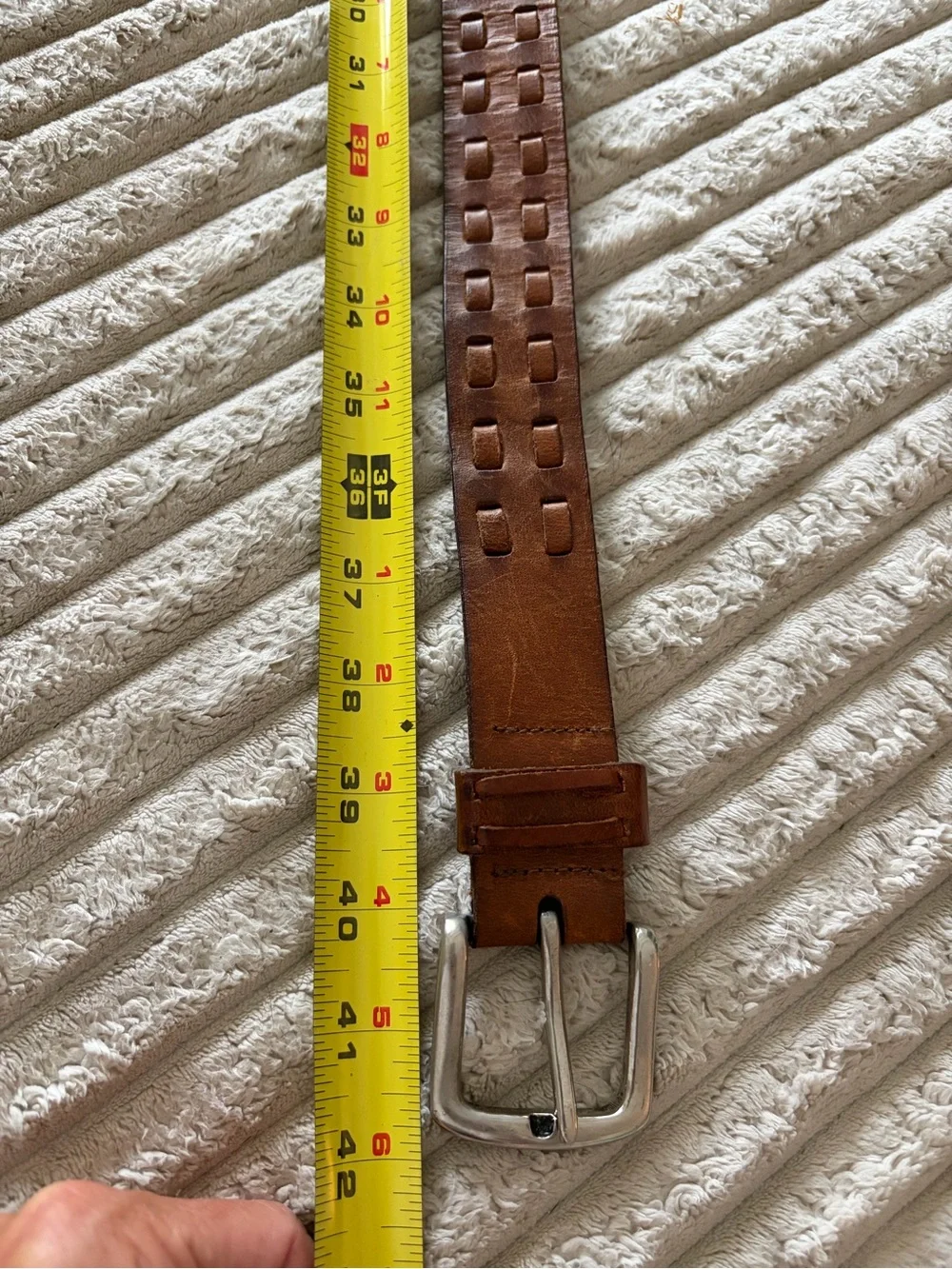 Men's Tan Leather Belt with Polished Silver Buckle
